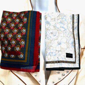 2) New Valentino R.  Mini Scarf/Handkerchief cotton 17"  Burgendy Blue Star (77